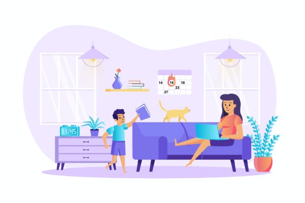 居家远程办公场景UI插画矢量图素材 Remote Work Disadvantages Scene