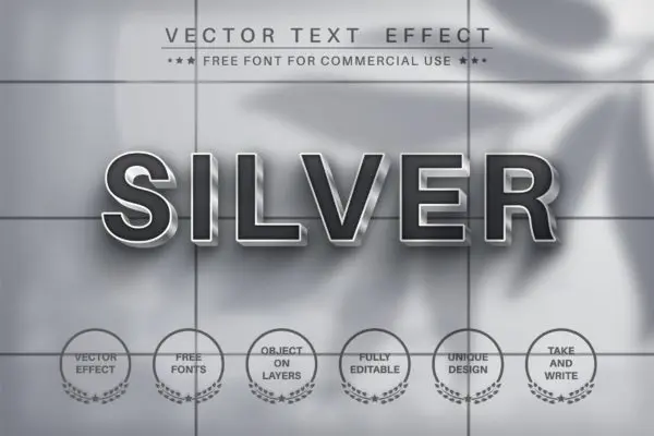 金属银质感文字效果字体样式矢量素材 Metal silver – editable text effect,  font style