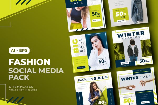 时尚品牌促销社交媒体帖子设计模板v7 Fashion Social Media Post Template