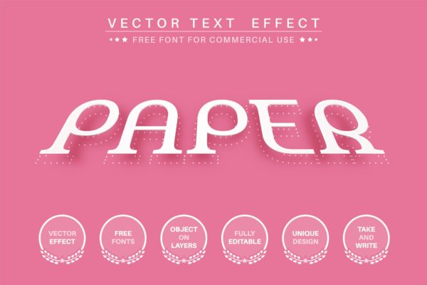 浮动风格纸张文字效果字体样式矢量素材 Paper over surface – edit text effect, font style.