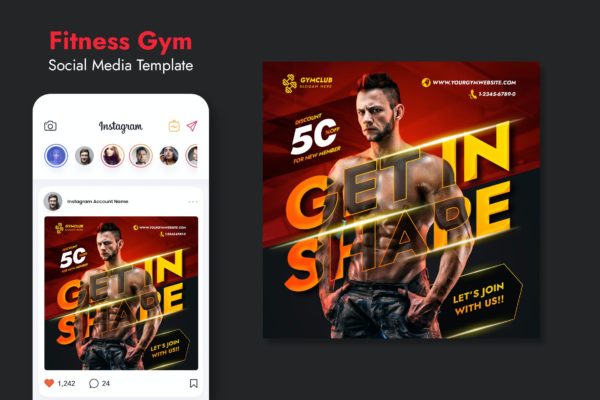 健身房健身广告Instagram社交媒体模板v1 Gym Fitness Social Media Template