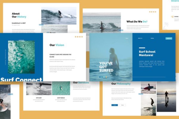 海上冲浪运动Keynote幻灯片演示模板 Surfing Keynote Presentation