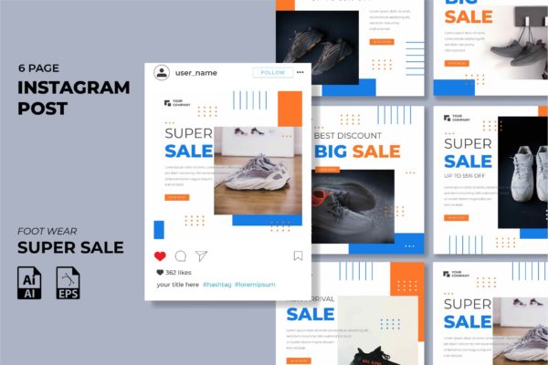 Instagram信息流社交贴图设计模板v48 Instagram Feed Template vol. 48