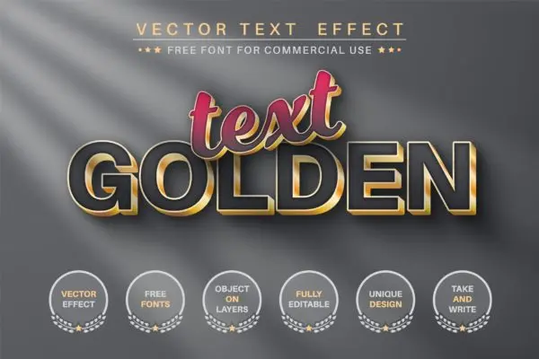 豪华暗金文字效果字体样式矢量素材 Dark gold – editable text effect,  font style