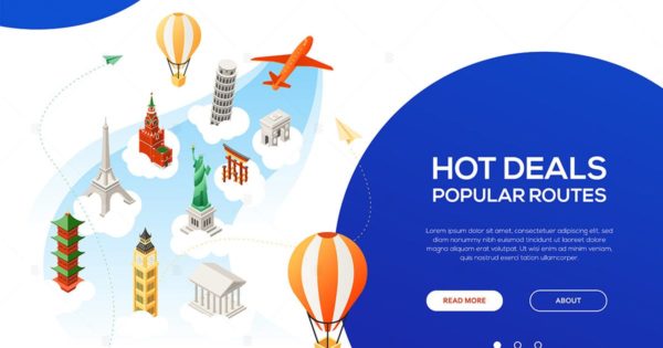 热门路线旅行主题等距插画矢量素材 Hot Deals, Popular Routes – isometric illustration