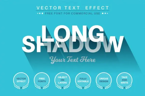 长阴影文字效果字体样式矢量素材 Long shadow – editable text effect,  font style