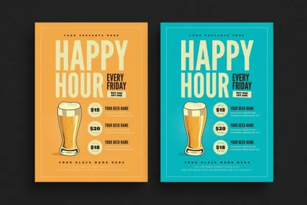 欢乐时光啤酒促销传单 Happy Hour Beer Promotion Flyer