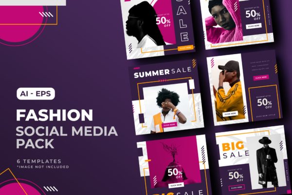 时尚品牌促销社交媒体帖子设计模板v8 Fashion Social Media Post Template