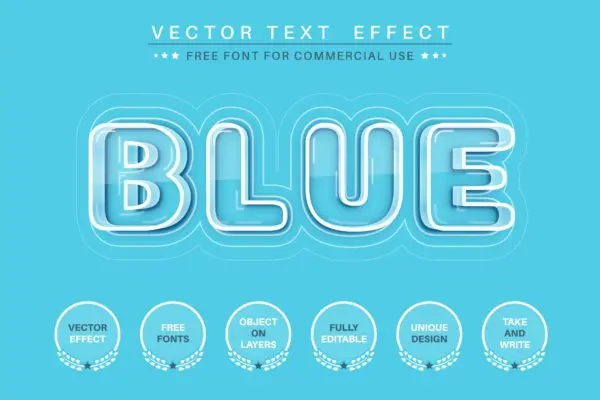 蓝色玻璃文字效果字体样式矢量素材 Blue glass – editable text effect,  font style