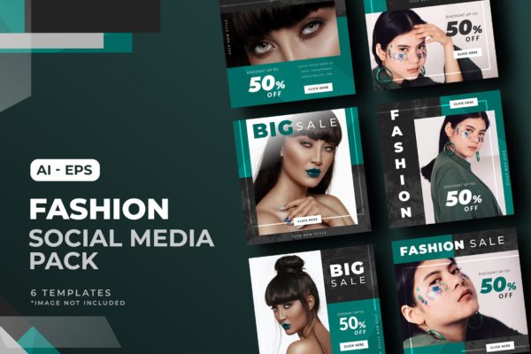 时尚品牌促销社交媒体帖子设计模板v3 Fashion Social Media Post Template