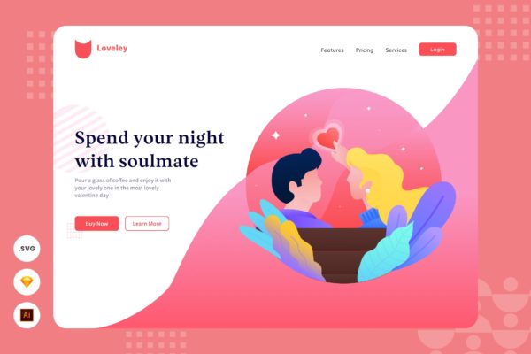 灵魂伴侣主题网页头部插画设计素材 Soulmate – Website Header – Illustration