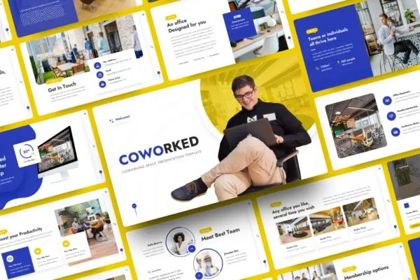 商务合作业务组合类幻灯片模板 Coworked – Coworking Space PowerPoint Template