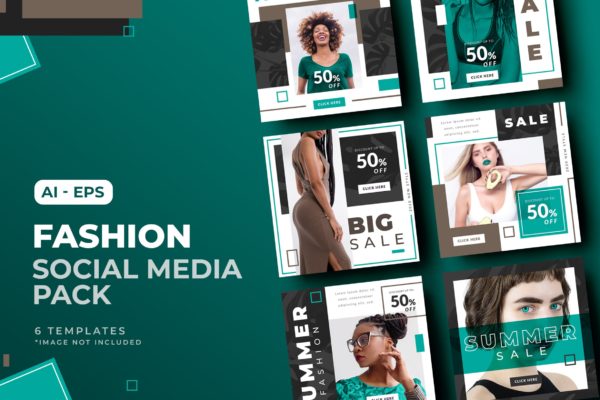 时尚品牌促销社交媒体帖子设计模板v10 Fashion Social Media Post Template