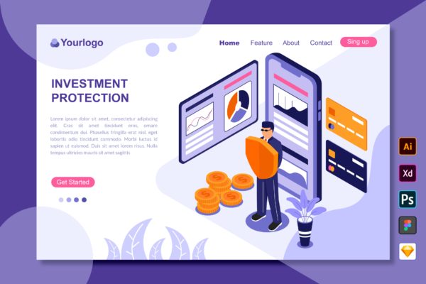 投资保护主题着陆页插画网站设计素材 Investment Protections – Landing Page