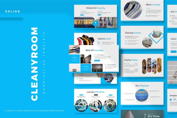 洗衣店干洗服务推广Google幻灯片设计模板 Cleany Room – Google Slides Template