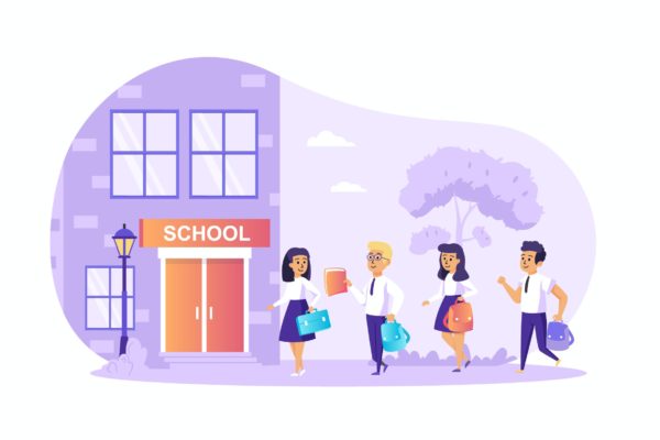 上学返学场景UI插画矢量图素材 Children go to School Scene