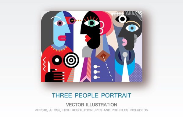 三个人物角色抽象几何矢量插画 Three People Portrait vector illustration