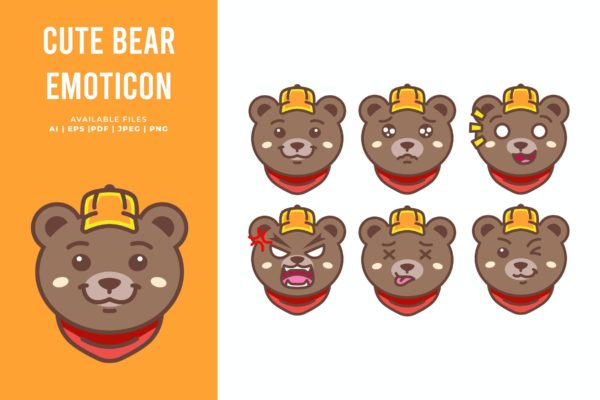 可爱的小熊表情符号矢量插画素材 Cute Bear Emoticon