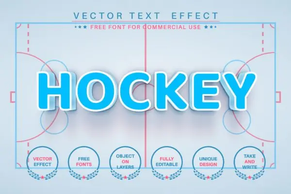 曲棍球文字效果字体样式矢量素材 Hockey – editable text effect,  font style
