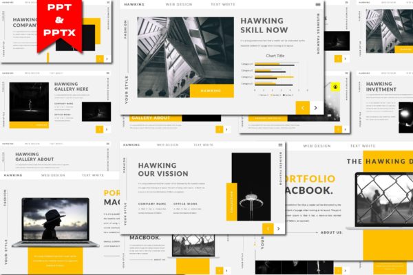 杂志排版风格幻灯片模板合集 HAWKING Bundle Presentation Template