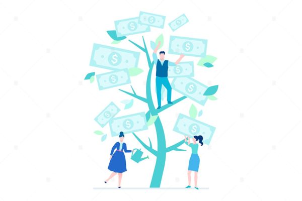 金融摇钱树主题扁平设计风格矢量插画  Financial success – flat design style illustration