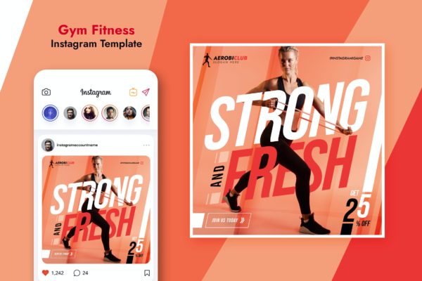 健身房健身广告设计Instagram社交模板v13 Gym Fitness Instagram Template