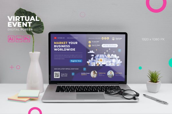 全球业务推广商业活动数字海报传单设计模板v21 Business Virtual Event Digital Poster Flyer