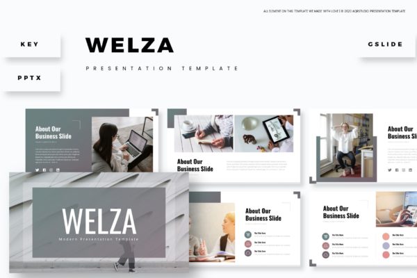 商务企业团队介绍PPT/Keynote/谷歌幻灯片三合一模板 Welza – Presentation Template