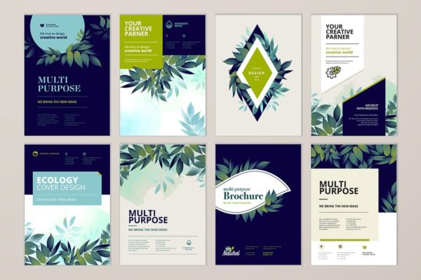 绿色自然主题年度报告宣传册封面设计模板v1 Brochure cover design and annual report templates