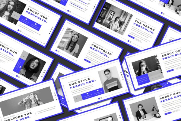 深蓝色边框时尚Powerpoint模板 HEXAS Powerpoint Template