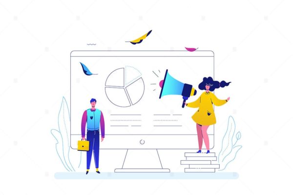 数据分析主题扁平设计风格矢量插画  Data analysis – flat design style illustration