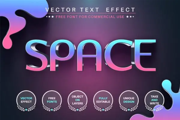 渐变色金属3D文字效果字体样式矢量素材 Space – editable text effect, font style