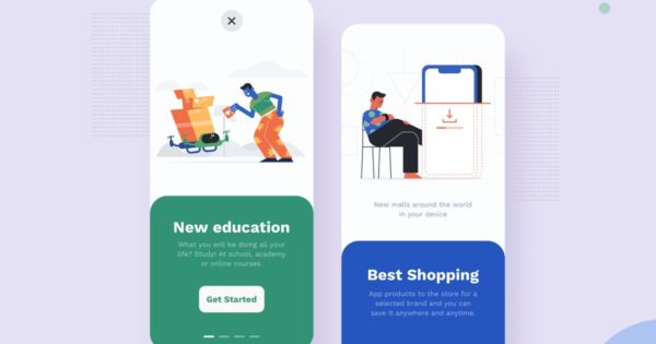 演示主题APP用户界面设计矢量插画素材 Walkthrough Mobile Interface Illustrations