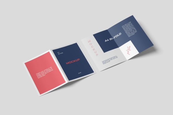 A4规格双折小册子设计样机集 A4 Bifold Brochure Mockups Set