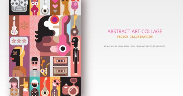 音乐流行艺术拼贴矢量插画 Music Pop Art Collage vector illustration