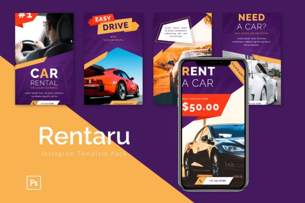 汽车租赁广告Instagram海报模板套装 Rentaru – Instagram Template Pack
