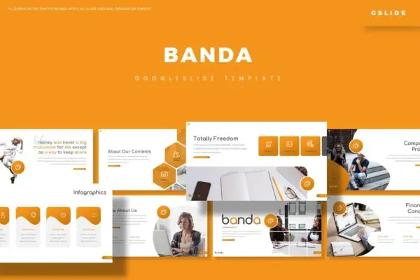 沉稳大气企业年终总结数据报告Google幻灯片模板 Banda – Google Slide Template