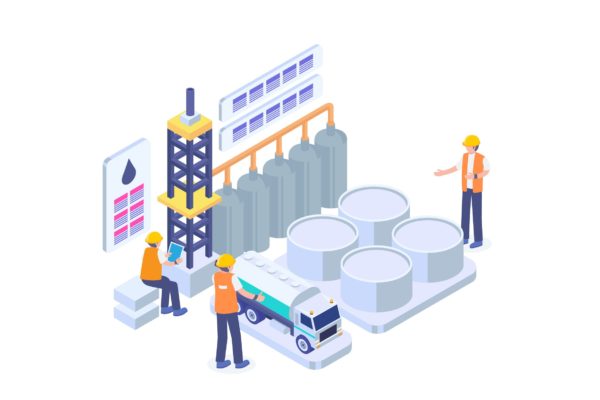 炼油厂主题矢量等距概念插画 Oil Refinary Isometric Vector