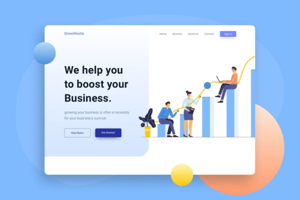 团队合作网站着陆页插画设计模板 Teamwork Graphic Chart Landing page Illustration