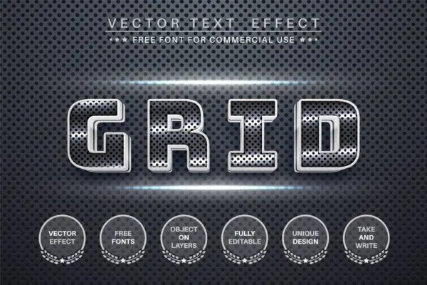 金属网格文字效果字体样式矢量素材 Metal grid – editable text effect,  font style