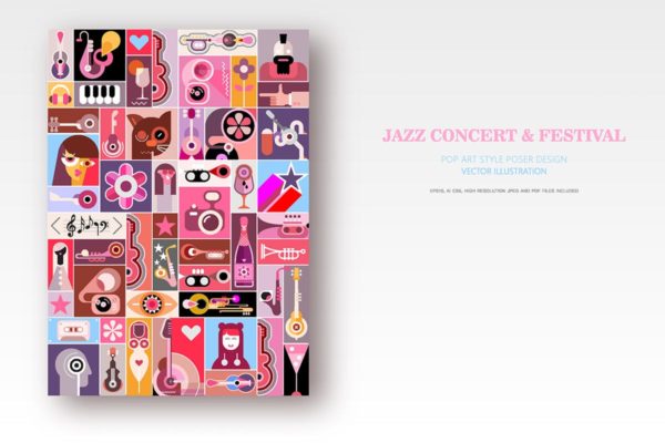 音乐会波普艺术拼贴矢量插画 Concert Pop Art Collage vector illustration