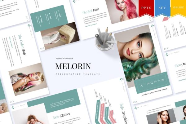 高端潮流时尚美容美发谷歌PPT模板 Melorin | Powerpoint, Keynote, Google Slides