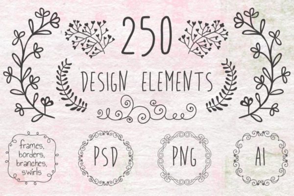 手绘复古装饰设计元素 Hand Sketched Vintage Decorative Design Elements.