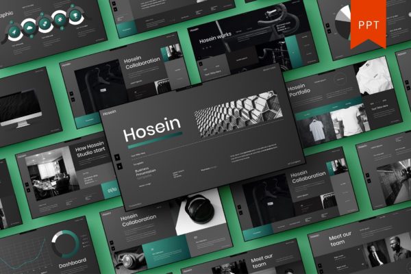 黑色高端格调商业幻灯片模板 Hosein – Business PowerPoint Template