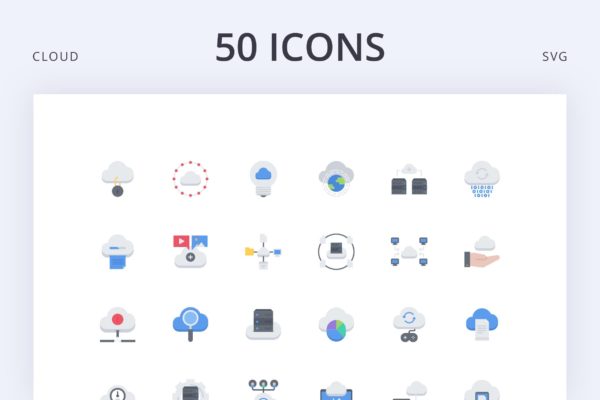 50枚云技术信息科技扁平化矢量图标 Cloud Technology 50