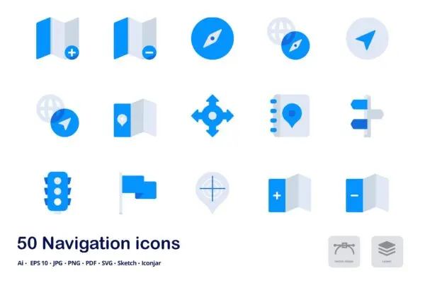 地图导航UI设计双色调扁平化矢量图标 Navigation Accent Duo Tone Flat Icons