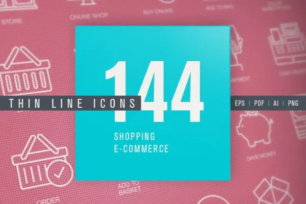 购物＆电子商务主题细线设计风格图标 Set of Thin Line Icons for Shopping and E-commerce