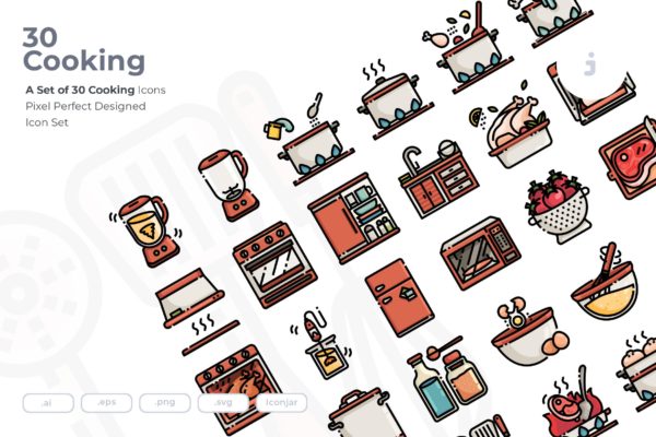 30枚烹饪主题矢量图标 30 Cooking Icons