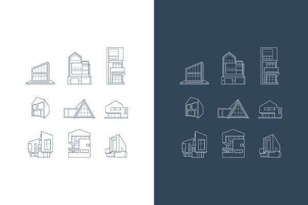 建筑房屋框架结构几何图形矢量图标素材 vector logos of icons with architecture houses