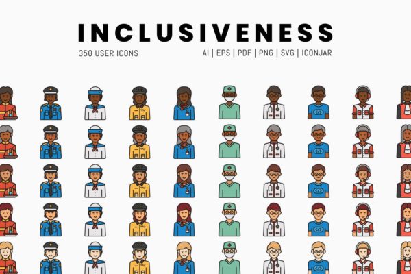 350枚各行业职业头像线条图标集 350 Inclusiveness Line Icons